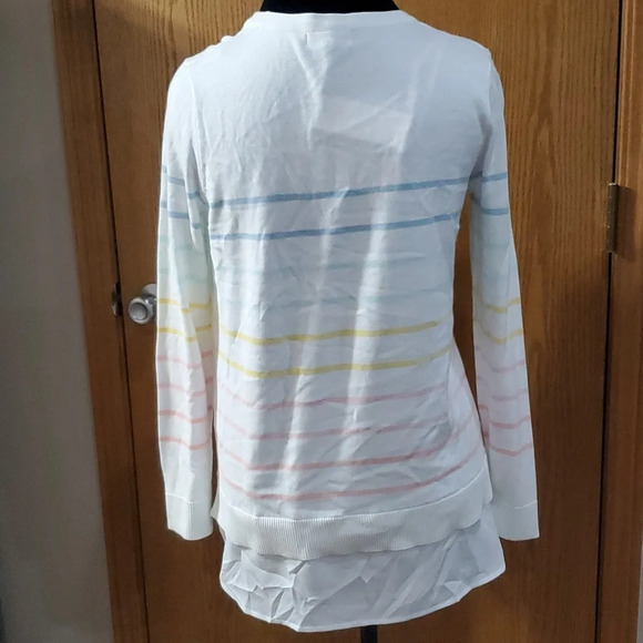 Calvin Klein NWT layered crew neck pastel striped white sweater - Picture 4 of 7
